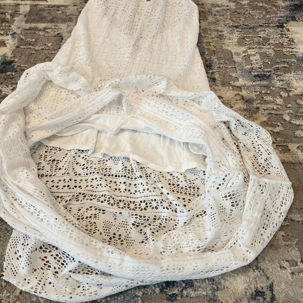 Free People Beach White Crochet Lace Knit Halter Maxi Dress Beachy‎ Boho Small
